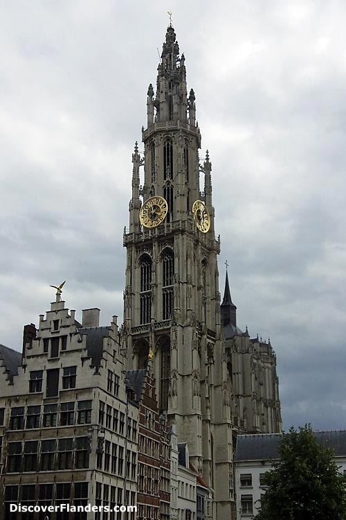 Cathedral of Our Lady, as viewed from the Grand Market of Antwerp.