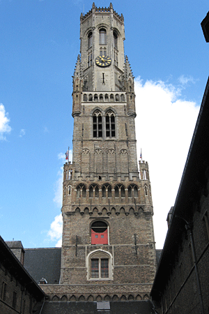 Belfry of Bruges, as viewed from the courtyard.