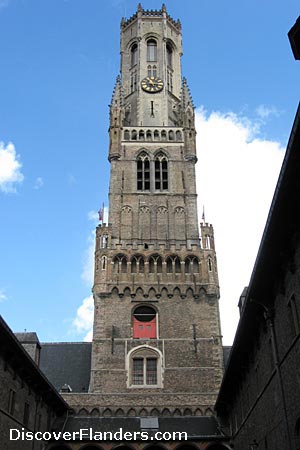 Belfry of Bruges, as viewed from the courtyard. 