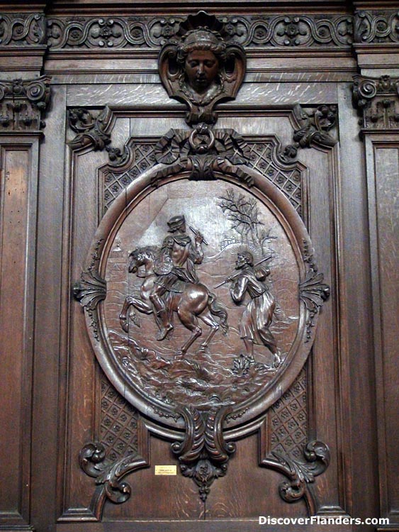 One of the wooden panels depicting the life of Saint Francis Xavier