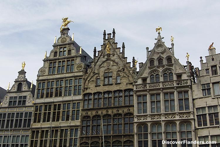 Facades of Guild Houses on the Grand Market (Square) of Antwerp.