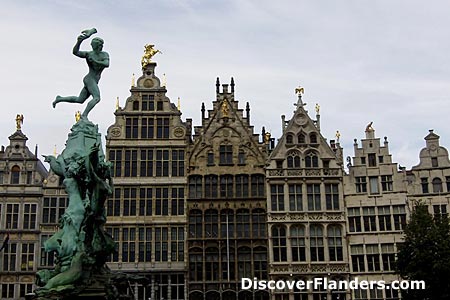 Statue of Brabo, on the Great Market Square of Antwerp. 