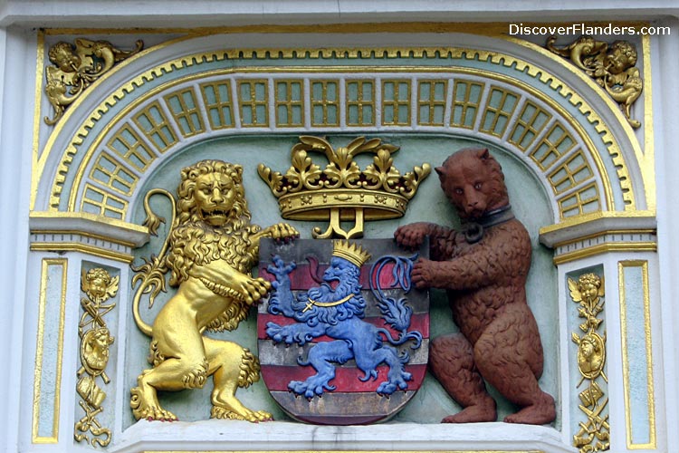 Emblem above a door, Chambers (Oude Griffie), Castle Square, Bruges.