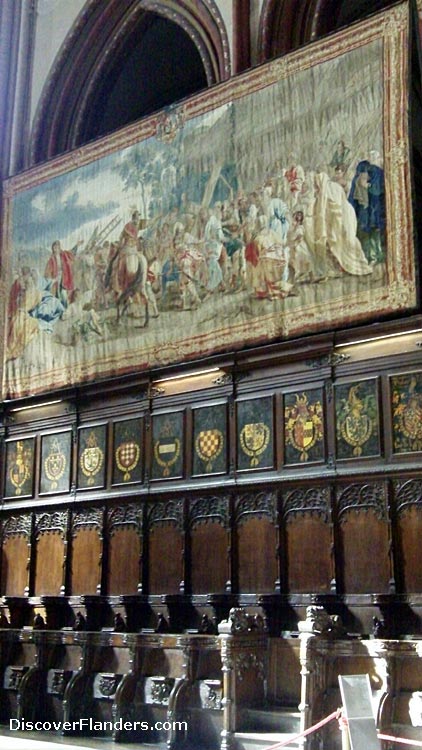 Inside Saint Salvator's Cathedral : Tapestry and Emblems in the Choir. 
