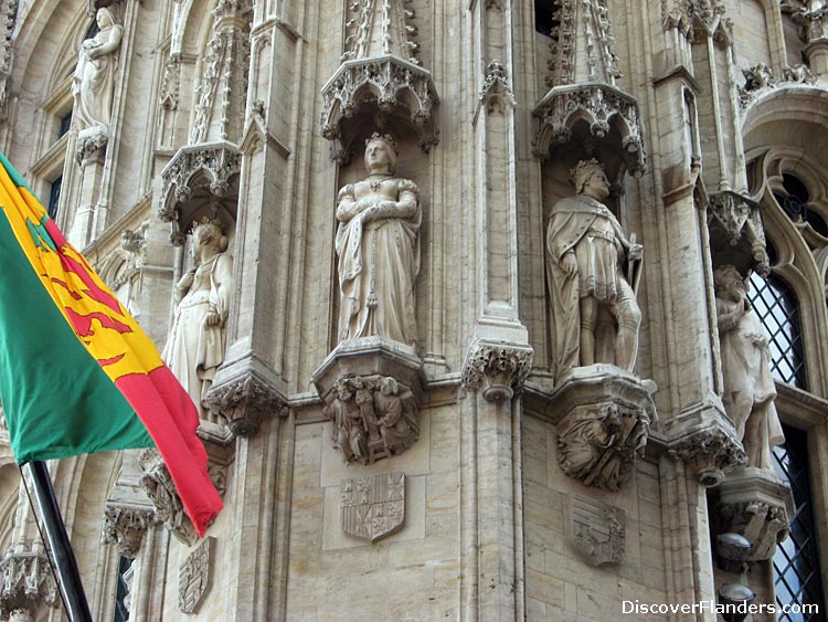 Sculptures of Historical Figures on the Town Hall of Brussels.