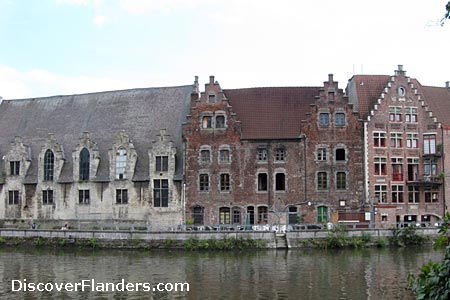 A view across the river : The Butchers' Hall is seen on the left 