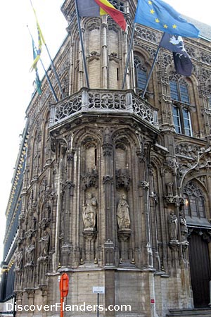 One of the corners of the Town Hall in Ghent 