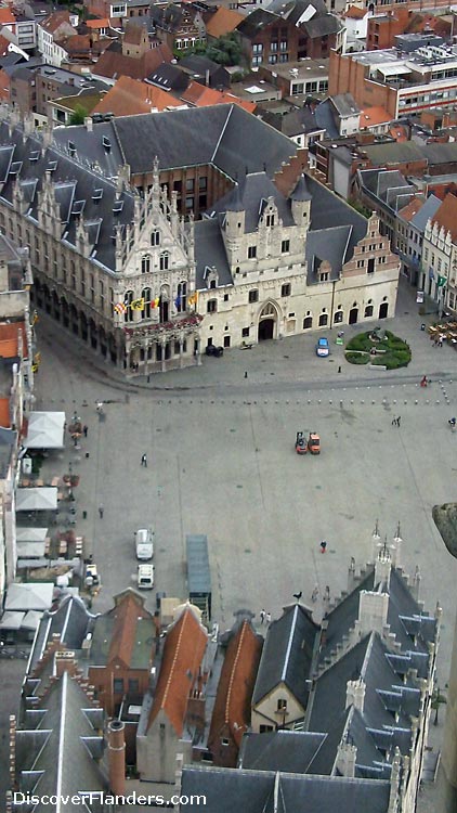 Town Hall of Mechelen, and Grand Place, as viewed from the tower of Saint Rumbold's Cathedral. 