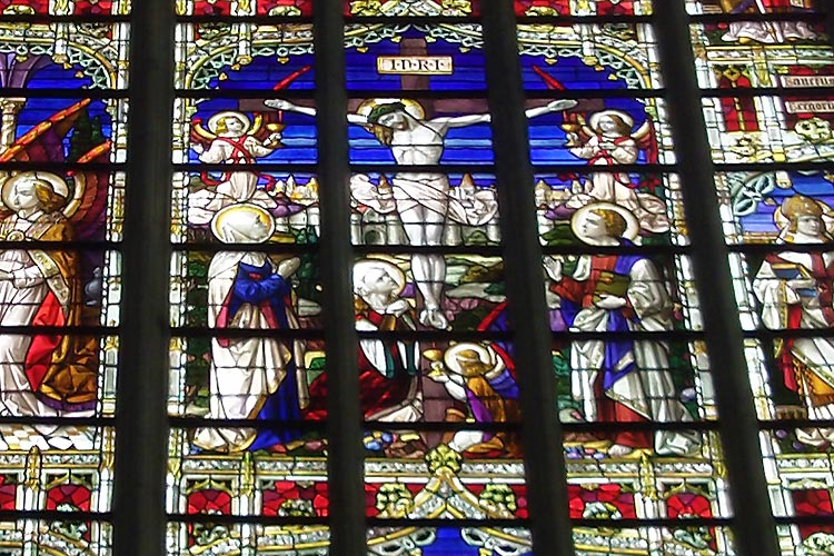 Stained Glass Window inside Saint Rumbold's Cathedral, Mechelen. 